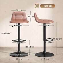 Set Of 2 PU Leather Bar Stools, Retro Industrial Style, Adjustable Height, 360° Swivel, 40x41.5x76-98 Cm, Dark Brown - Brown + Black - View 3