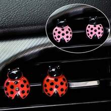 3Pcs Cute Glossy Lacquer Ladybug Vent Clip Set For Car Air Conditioner Outlet, Mini Cartoon Beetle Decor Clips, Fresh Style Dashboard Peripheral Decoration - Ladybug - View 3