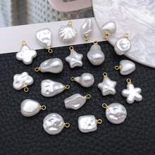 10/20pcs Imitation Baroque Pearl Charms Heart Star Shell Clover Pearl Pendants With Loop For DIY Bracelet Earring Necklace Jewelry Making Supplies - White - View 3