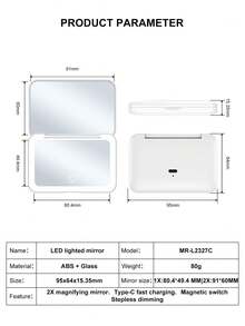 LED Makeup Mirror Portable Folding Design - Multicolor - View 10