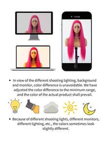 SALLYWELL 13x4 Lace Front Wig For Women, Shiny Pink Straight Synthetic Hair, 24 Inch Pre-Plucked Natural Hairline Breathable Wig Cap, Suitable For Party, Cosplay And Daily Wear - Hot Pink - View 11