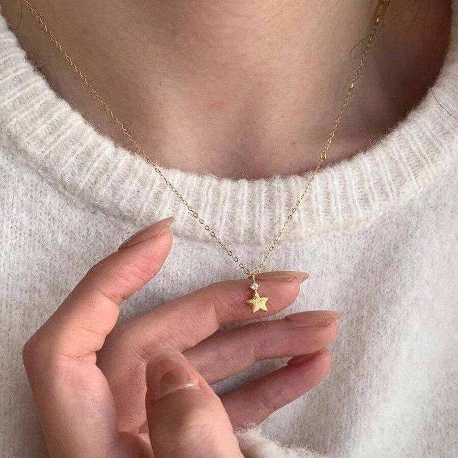 1pc Casual Daily Minimalist Gold Star Pendant Necklace For Women - Gold - View 1