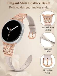 Celtic Knot Leather Band For Samsung Galaxy Watch 9/8 40mm 44mm & Watch 8 Classic 46mm - Starlight Leather + Rose Gold - View 3