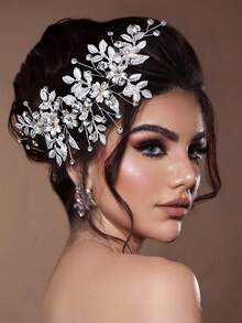 1 buah Aksesori Rambut Berkilau Metalik, Desain Dekorasi Rambut Pengantin, Hiasan Kepala Rhinestone untuk Gaun Formal yang Modis, Aksesori Perhiasan Wanita - Perak - View 10