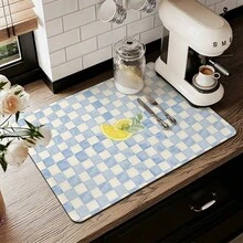 1 buah Alas Pengering Ekstra Besar, Motif Kotak-kotak Biru dan Lemon, Alas Anti Air untuk Meja Bar, Alas Pengering, Alas Pengeringan, Alas Mesin Kopi, Alas Cangkir Kopi | Alas Pengeringan Peralatan Makan, Menyerap Cepat Kering, Tahan Air dan Minyak, Dapat Dicuci dan Digunakan Kembali, Cocok untuk Dapur | Kafe, Cangkir Teh, Cangkir Kopi, Aksesoris Mesin Kopi, Dekorasi Rumah untuk Pecinta Kopi, Sempurna sebagai Hadiah Pindah Rumah, Hadiah Halloween, Hadiah Natal - MultiWarna - View 2