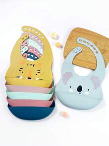 1pc Baby Animal Face Pattern Silicone Bib, 6-Level Adjustable Neck Strap, Bottom Pocket To Catch Food, Suitable For Feeding And Self-Feeding - Multicolor - View 4