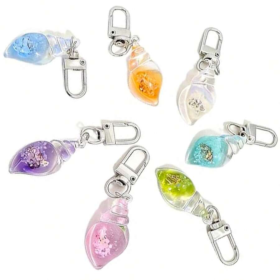 5pcs Glow-In-The-Dark Seashell Keychain, Cute Small Gift Bag Pendant, DIY Craft Making, Random Color, 1pc Per Color - Seashell Keychain - View 1