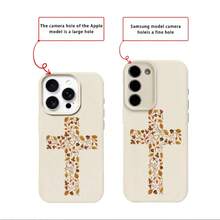 TPU Material Gentle Autumn Leaf Mosaic Cross Pattern Phone Case Compatible With IPhone 17 Pro Max/17/16 Pro Max/15/13/12/11/ S20 FE/A15/S24/A55/ Note 11/Note 12/Note 13 Pro Full Coverage Anti-Drop Soft Shell Phone Protective Cover - White - View 7