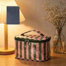 Color Blocking Striped PVC Makeup Bag, Large Capacity Storage, Portable Toiletries And Cosmetics Storage Bag,Suitable For Various Occasions Such As Travel,Business Trips, And All Seasons Makeup Bag Holiday Essential Wash Bag Storage Travel Essentials - Multicolor - View 10