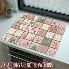 1pc Pink Floral Print Stove Top Protector Mat, Dining Table Placemat, Bar Countertop Waterproof Mat, Drying Mat, Drainage Mat, Coffee Machine Mat, Washing Machine Top Protector Mat, Extra Large Draining Mat, Mouse Pad, Coffee Cup | Tableware Draining, Absorbent Quick-Drying Draining, Waterproof Oil-Resistant, Washable And Reusable, Suitable For Kitchen | Cafe, Tea Cup, Coffee Cup, Coffee Machine Accessories, Home Decor For Coffee Lovers, Rental Home Renovation, Perfect As Housewarming Gift, Halloween Gift, Christmas Gift - Multicolor - View 6