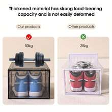 1pc Transparent Plastic Shoe Storage Box, Flip Lid Stackable Design, Dust-Proof Storage, Space-Saving Closet Organizer, Clear Storage Box 31*21*12cm, Suitable For Sneakers, Boots, High Heels, Slippers - View 2