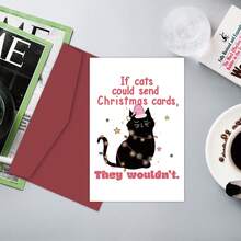 1pc Humorous Black Cat Christmas Card With Envelope, Funny Holiday Greeting Card, Suitable For Cat Lovers, Christmas Greeting Card For Friends And Family - A - View 6