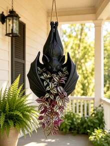 1pc Bat Shaped Hanging Planter, Gothic Halloween Style Hanging Flower Pot Rack, Black Bat Hanging Basket Vase, Suitable For Succulents And Vines, Applicable For Indoor And Outdoor Decoration, Home Decor, Garden Ornament - View 9