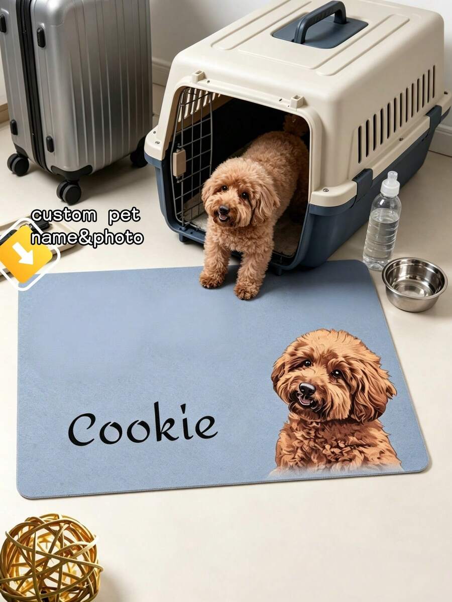 1pc Custom Pet Photo Food Mat, Personalized Dog Cat Feeding Placemat With Pet Photo & Name, Pet Bowl Mat, Pet Lover Gift, Puppy & Cat Feeding Mat, Kitchen Home Decor - Multicolor - View 1