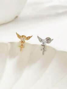 1pc Exquisite Casual Wing & Star Pendant Stainless Steel Stud Earrings Suitable For Women Daily Wear - Wing - View 1