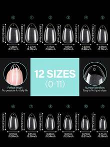 TOMICCA 120/192/360pcs Short Almond Shaped Acrylic False Nails, 12 Sizes, Semi-Matte Inner, Fit Nails, Suitable For Professional Nail Salon And Home DIY Wearable Nails - Clear - View 4