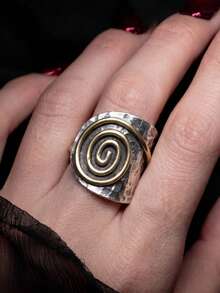 1pc Bohemian Vintage Metallic Gold Swirl Circle Wide Open Ring, Suitable For Men And Women For Daily Wear, Vacation, Travel, Party And Gathering - Multicolor - View 6