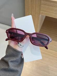 1 Pair Women's Burgundy PC Frame Solid Color Retro Street Style Small Frame Glasses - Burgundy - View 2