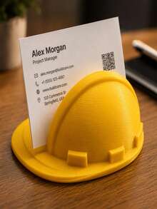 1pc Yellow Hard Hat Business Card Holder, Creative Construction Helmet-Shaped Desktop Card Display Box, Modern Industrial Minimalist Desk Organizer & Office Workstation Decor, Unique Gift For Architects, Civil Engineers, Contractors & Builders - Multicolor - View 7