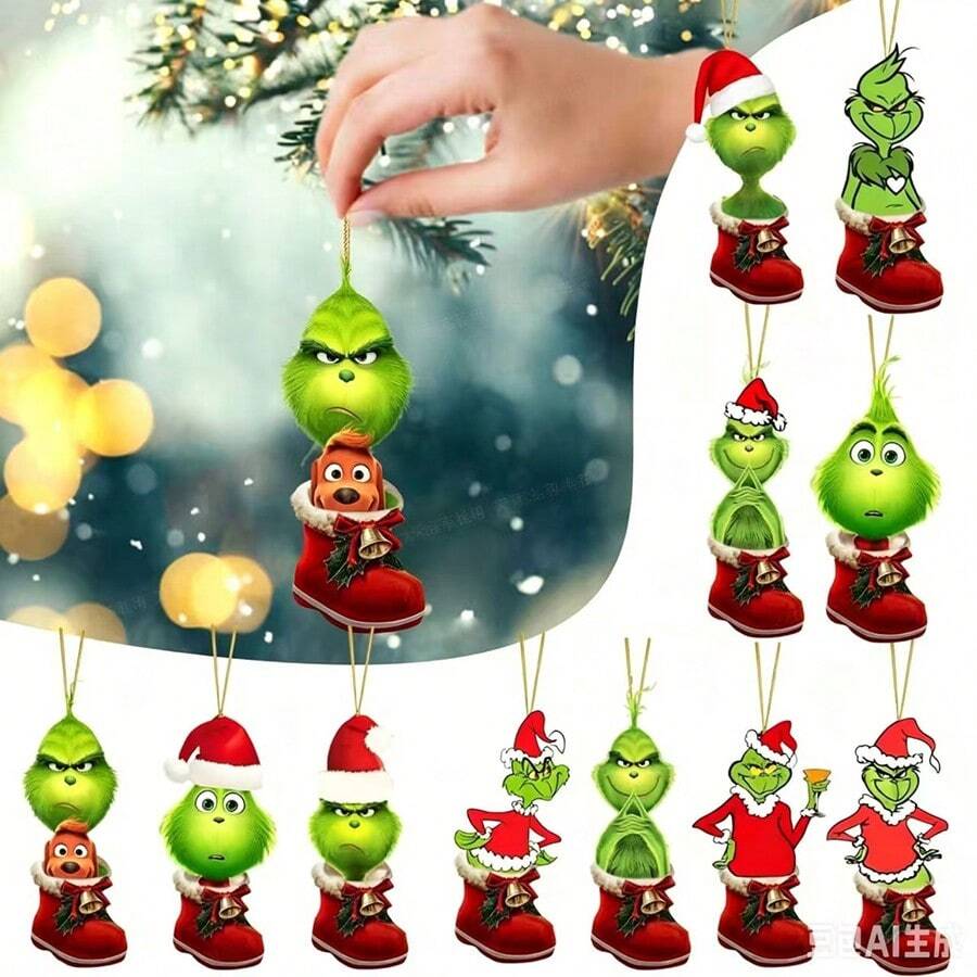 Panini Multi‑Style Grinch 2D Flat Acrylic Christmas Ornaments,Xmas Tree Hanging Pendants For Holiday Home Decor - H - View 1