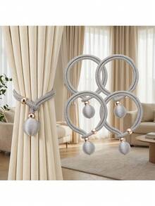 4pcs Adjustable Egg Ball Curtain Tiebacks, Convenient Draping Tieback Decor Curtain Fastener Curtain Tie, Easy Installation No Drilling Curtain Decoration, Suitable For Bedroom, Living Room, Office Curtain Tiebacks - Multicolor - View 5