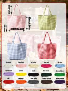 Personalized Gingham Tote Bag,Custom Name Canvas Bag,Bridesmaid Gift Bag, Gift For Her - Multicolor - View 6