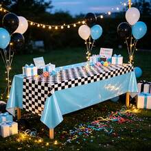 1pc/3pcs Black & White Checkered Tablecloth, 54 X 108 Inches, Theme Party, Racing Tablecloth, Suitable For Racing Birthday Party Decoration Supplies, Racing Party Gifts (Sky Blue) - Multicolor - View 4