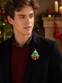 5pcs Christmas Tree Brooch Set, Multiple Rhinestone Christmas Tree Style Combinations, Holiday Atmosphere Lapel Accessories, Coat Sweater Jacket Holiday Decoration Small Items - 5pcs - View 8