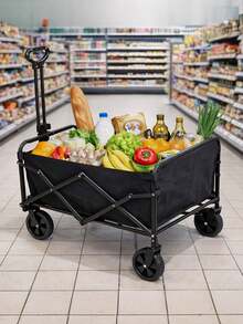 Carrito Vagón Plegable Multiusos Con Llantas Todo Terreno Mango Ajustable Soporta Hasta 100 Kilos - Negro - Ver 6