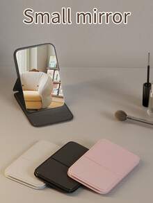 1pc Portable Makeup Mirror, Solid Color PU Leather Foldable Pocket Mirror For Travel, Home Decor And School Supplies - Multicolor - View 4