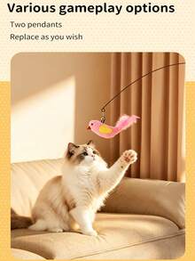 Interactive Automatic Cat Teaser Wand Toy With Chirping Sound And Artificial Bird Bell, Flexible Wire & DIY Bending Design, Rechargeable Cat Exercise Toy For Indoor Cats Stimulating Kitty Toys With Strong Suction Cup - Yellow - View 8