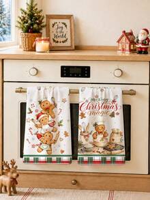 2pcs Cute Gingerbread Man Cooking Christmas Happy Pattern Kitchen Towels, Soft Polyester Material Dish Cloths, Suitable For Kitchen Decor, Kitchen Cleaning, Holiday Party Decoration, Kitchen Bathroom Supplies Home Essentials, Home Decor, Housewarming Gift - Multicolor - View 7
