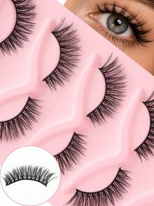 5 Pairs Full Strip False Eyelashes, Soft Lightweight Natural Fluffy Style, Thin Non-Pressing On Eyes, Easy To Apply For Beginners, Reusable, Suitable For Daily Commute And Light Makeup - Black - View 5