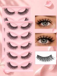 5 Pairs Full Strip False Eyelashes, Soft Lightweight Natural Fluffy Style, Thin Non-Pressing On Eyes, Easy To Apply For Beginners, Reusable, Suitable For Daily Commute And Light Makeup - Black - View 11