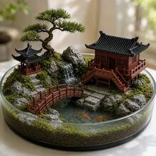 Miniature Chinese Ancient Architecture Model, Traditional Chinese Pagoda Garden Decor With Dual-Use For Water And Land, Stable Placement, For Bonsai Landscape - Multiple Styles - View 1