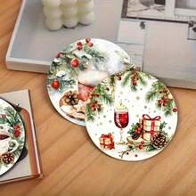 6pcs Christmas Wooden Coasters - Holiday Gift, Suitable For Kitchen, Living Room And Patio Table Bar, Desktop Decor, Party Decor, Coffee Mat, Christmas Atmosphere Decor, Christmas Gift - Multicolor - View 2