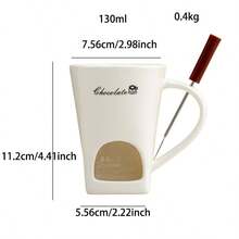 1pc Ceramic Chocolate Cup, Hot Pot Style Heating, Swiss Ice Cream Fondue Cup, Cheese Fondue Cup, Chocolate Heating Cup With Fork - Multicolor - View 3