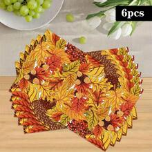 1/4/6pcs Autumn Series Acorn Pine Cone Autumn Leaf Pattern Printed Placemats Suitable For Home Kitchen/Heat-Resistant Table Protector Kitchen Dining Table Party Scene Decoration - Multicolor - View 14