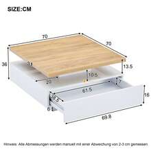 Multifunctional Square 360° Swivel Coffee Drawer, White High-Gloss 2-Tier Centrally Swivel Table And Storage Cabinet, Walnut Particle Board Frame Living Room Side Table, White - Walnut + White - View 12