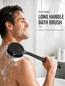 15 Inch Double-Sided Rubber Back Bath Brush Long Handle Soft Rubber Body Exfoliating Massage Shower Brush For Deep Skin Cleansing - Multicolor - View 1