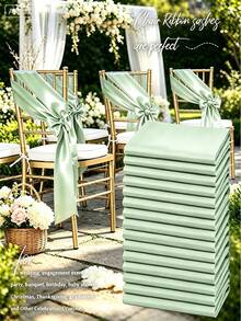 50pcs Satin Chair Sash Bows, Universal Chair Covers Suitable For Wedding Reception, Dining Room, Party, Hotel Events Decoration (5.9 X 102 Inches) - Multicolor - View 1