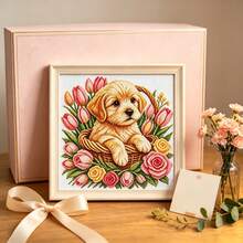 1 Set Perlengkapan Sulam Silang Hewan Peliharaan Lucu 11CT 38*38cm Pola Bunga Keranjang Anak Anjing Mawar Tulip Buatan Tangan DIY Pemula Dekorasi Rumah - beraneka warna - View 7