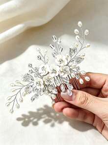 Elegant Bridal Flower Pearl Crystal Hair Comb Wedding Updo Hair Accessory For Bride Bridesmaid Evening Party Ball Cute Hair Comb Accessory - Flower Pearl Crystal Bridal Hair Comb - Silver - View 4