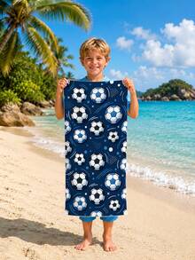 1pc Kids Blue Football Pattern Beach Towel, Super Soft Microfiber Extra Large Beach Blanket, Highly Absorbent Bath Towel, Suitable For Travel, Swimming Pool, Diving, Surfing, Yoga, Camping, Available In Multiple Sizes, Beach Accessories - Multicolor - View 8