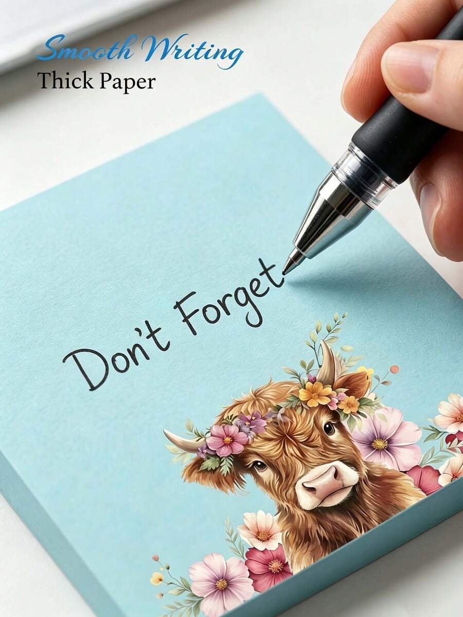Highland Cow Sticky Note Set, Cute Self-Adhesive Memo Pads, Super Strong Adhesive Note Cards, Office Decor Gift, Desktop Decoration For Students, Teachers And School Supplies - Multicolor - View 1