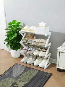 1 Pack Multi-Layer Sturdy Collapsible Plastic Shoe Rack, Modern Solid Color Z-Frame Easy Clean Freestanding Shoe Storage Organizer For Entryway Hallway Living Room Closet, Christmas Thanksgiving Home Organization Gift - Multicolor - View 13