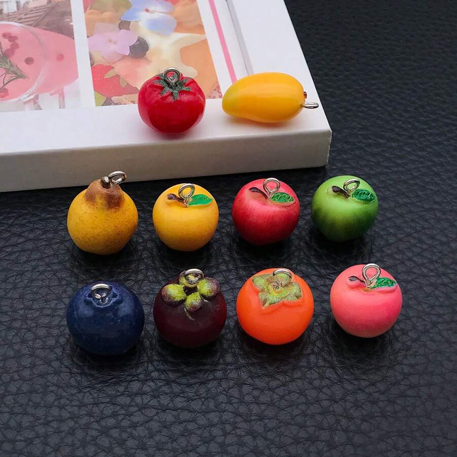 2/10pcs 3D Realistic Resin Fruit Charms Apple Pear Mango Mangosteen Tomato Fruit Pendants For DIY Bracelet Earring Necklace Jewelry Making Supplies - Multicolor - View 1
