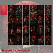 24pcs + A Red Envelope Mysterious Dark Pirate Halloween Postcards, Skeleton Captain And Red Moon Background, Printed With Happy Halloween, Suitable For Friends, Gothic Art Style - Sets - View 13