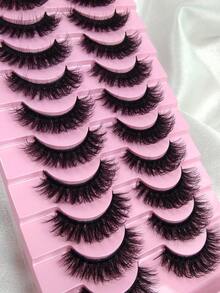 Hinarin 10 Pairs D Curl False Eyelashes Fluffy Volume Fake Eyelashes Black Band Classic Mink Hair Simulation False Lashes Crossed 5D Dense Strip Lashes Soft Natural Eyelash For Party Use Travel Essentials - Black - View 3