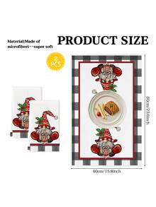 2pcs Santa Gnome Red Truck And Christmas Tree Print Kitchen Towels, Merry Holiday Winter Design Dish Cloths, Suitable For Kitchen Cleaning & Christmas Decor - Red and White - View 2